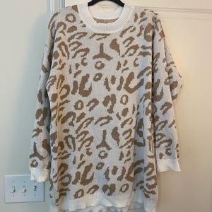 Leopard Oversized Long Sleeve Crew Neck Sweater